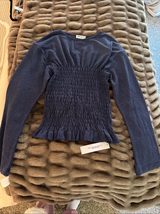 Princess Polly Tops - Princess Polly Navy Blue Smocked Long Sleeve Top